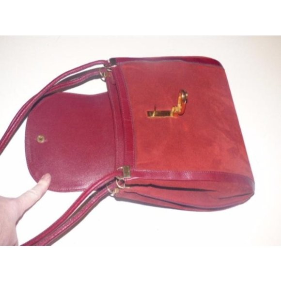 Gucci Red Suede And Leather Shoulder Bag Satchel - Picture 5 of 6